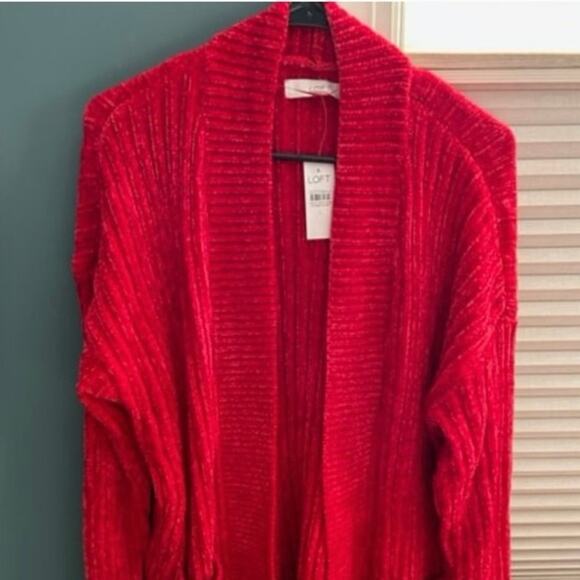 LOFT sweater brilliant red SzM polyester Never Worn bit oversized large pockets - Picture 2 of 5
